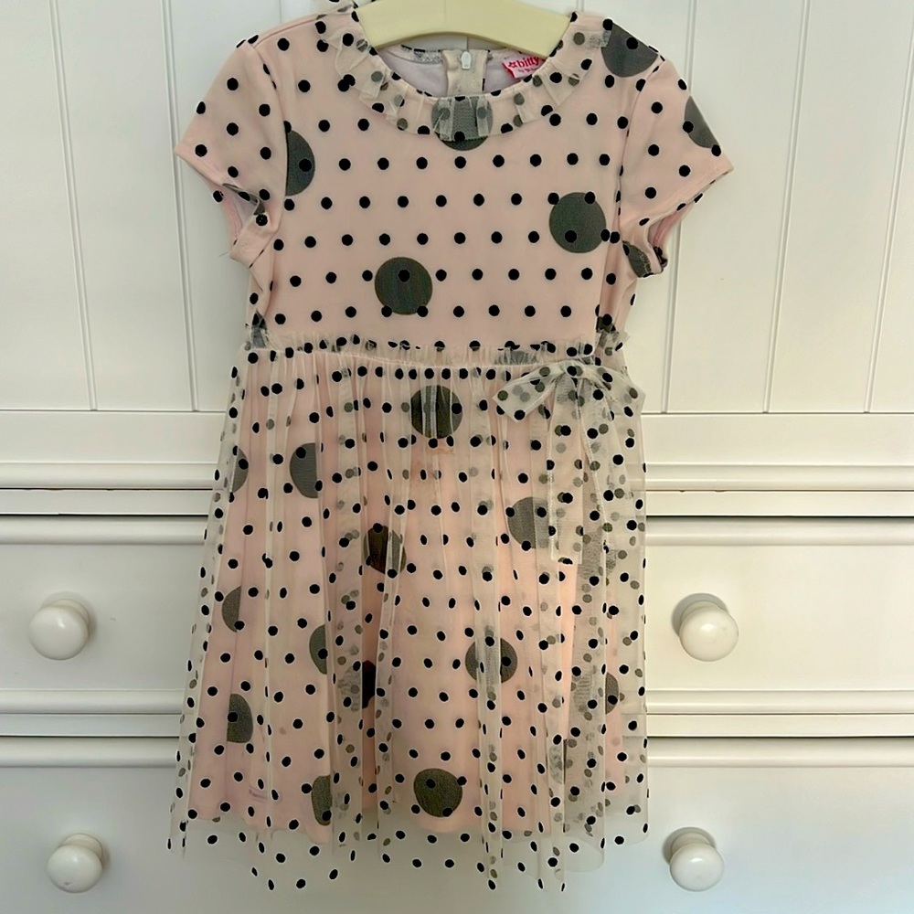 Bitty Baby by American Girl tulle pale pink & black Polk a dot dress never worn